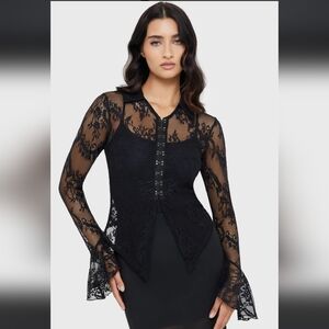 Killstar Black Lace Hook-Front Corset Blouse
